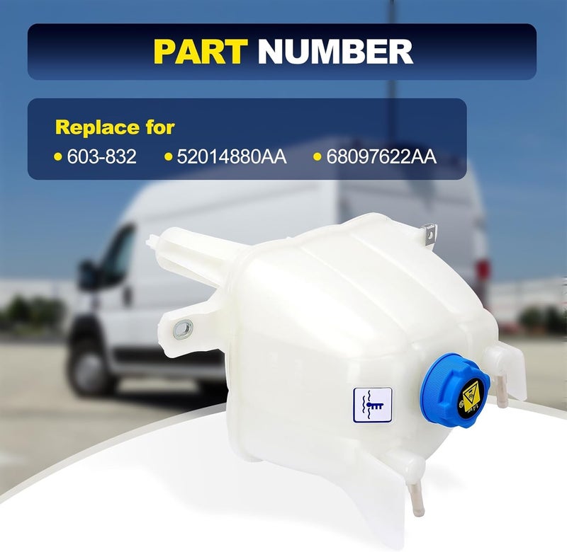YEHERIT Upgraded 603-832 Engine Coolant Reservoir Compatible with Dodge Ram ProMaster 1500 2500 3500 2014-2021, Pressurized Coolant Recovery Tank Replaces# 52014880AA, 68097622AA - Image 3